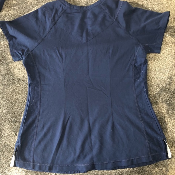 *TWO* medium navy healing hands style UT2284 scrub tops, worn but no seam issues - Picture 4 of 4
